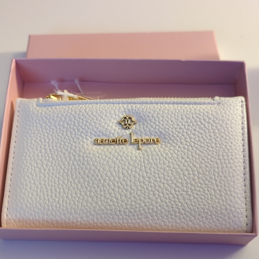 Nanette Lepore White Wallet with Gold Hardware and Textured Finish